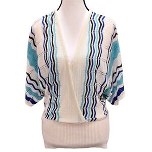 80s/90s VTG Dots Women's M Striped Knit Wrap Sweater Dolman Sleeve Made in USA